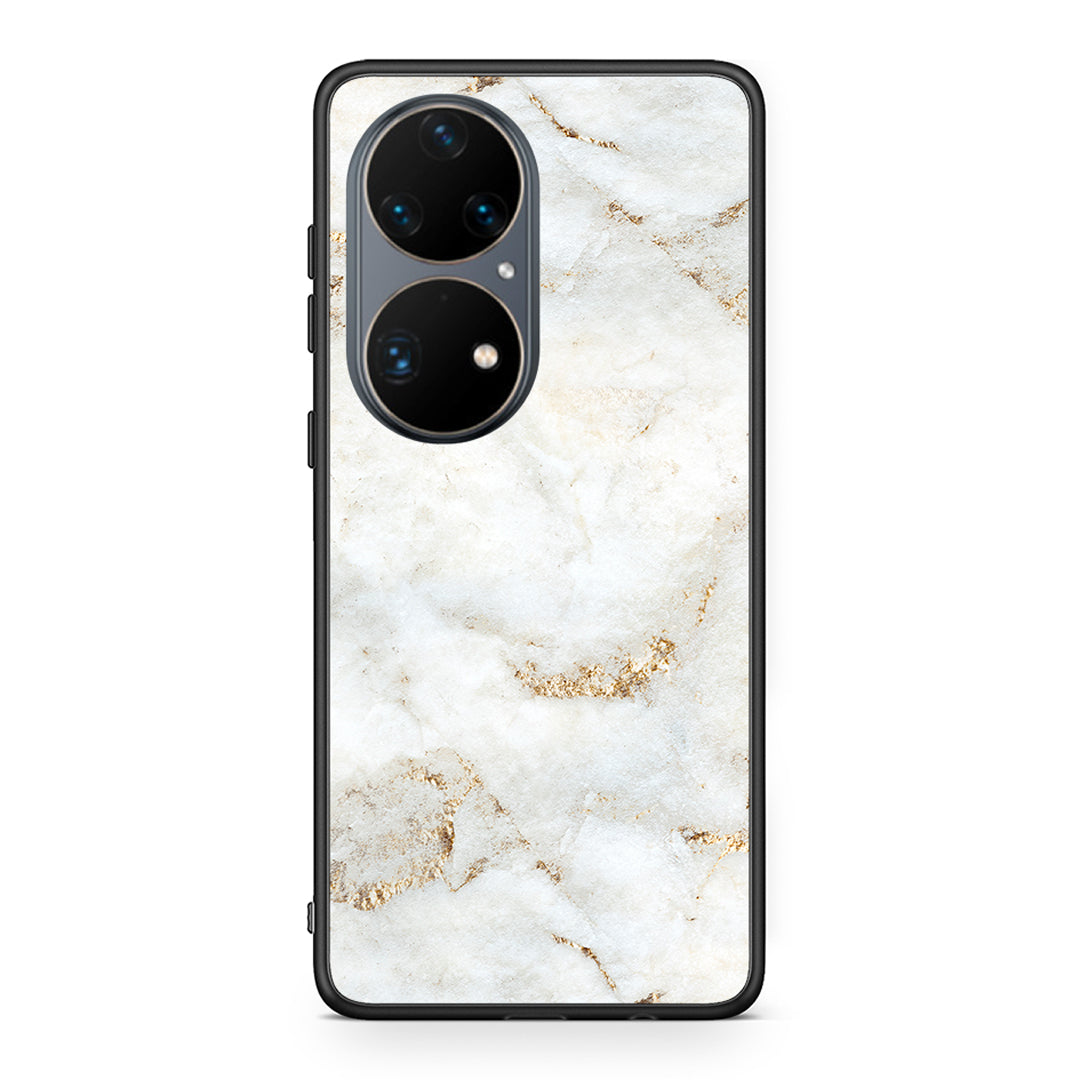 Huawei P50 Pro White Gold Marble θήκη από τη Smartfits με σχέδιο στο πίσω μέρος και μαύρο περίβλημα | Smartphone case with colorful back and black bezels by Smartfits