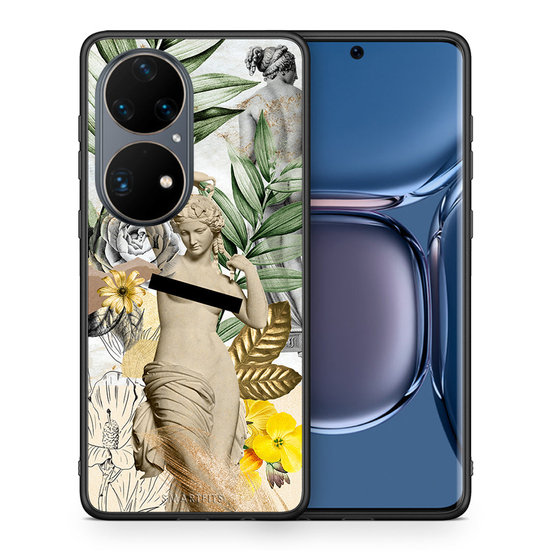 Θήκη Huawei P50 Pro Woman Statue από τη Smartfits με σχέδιο στο πίσω μέρος και μαύρο περίβλημα | Huawei P50 Pro Woman Statue case with colorful back and black bezels