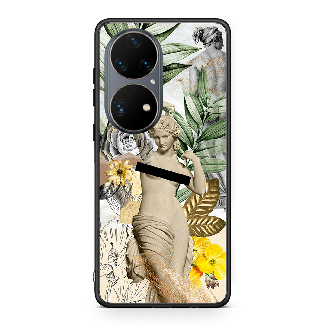 Huawei P50 Pro Woman Statue θήκη από τη Smartfits με σχέδιο στο πίσω μέρος και μαύρο περίβλημα | Smartphone case with colorful back and black bezels by Smartfits