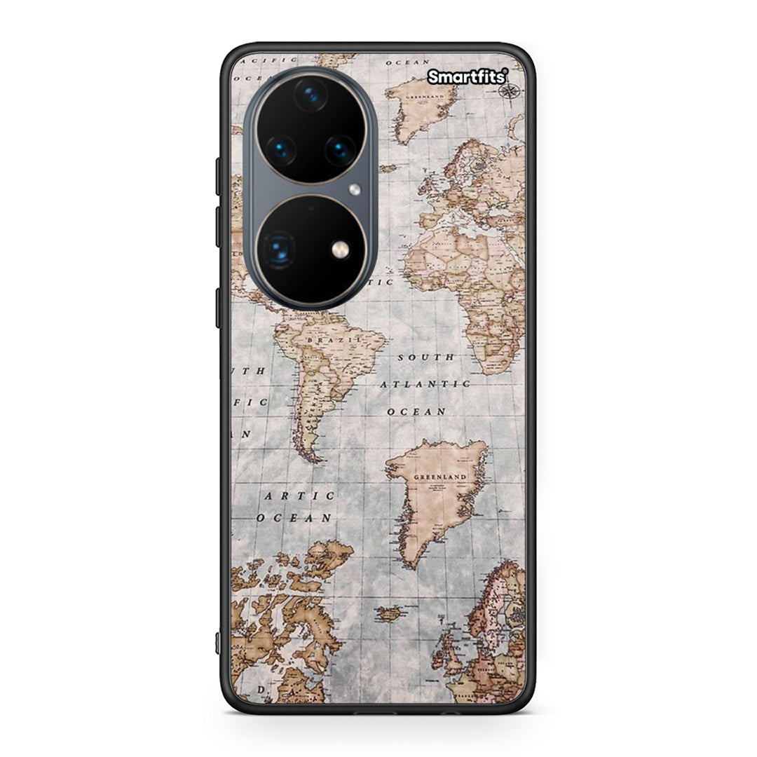 Huawei P50 Pro World Map Θήκη από τη Smartfits με σχέδιο στο πίσω μέρος και μαύρο περίβλημα | Smartphone case with colorful back and black bezels by Smartfits
