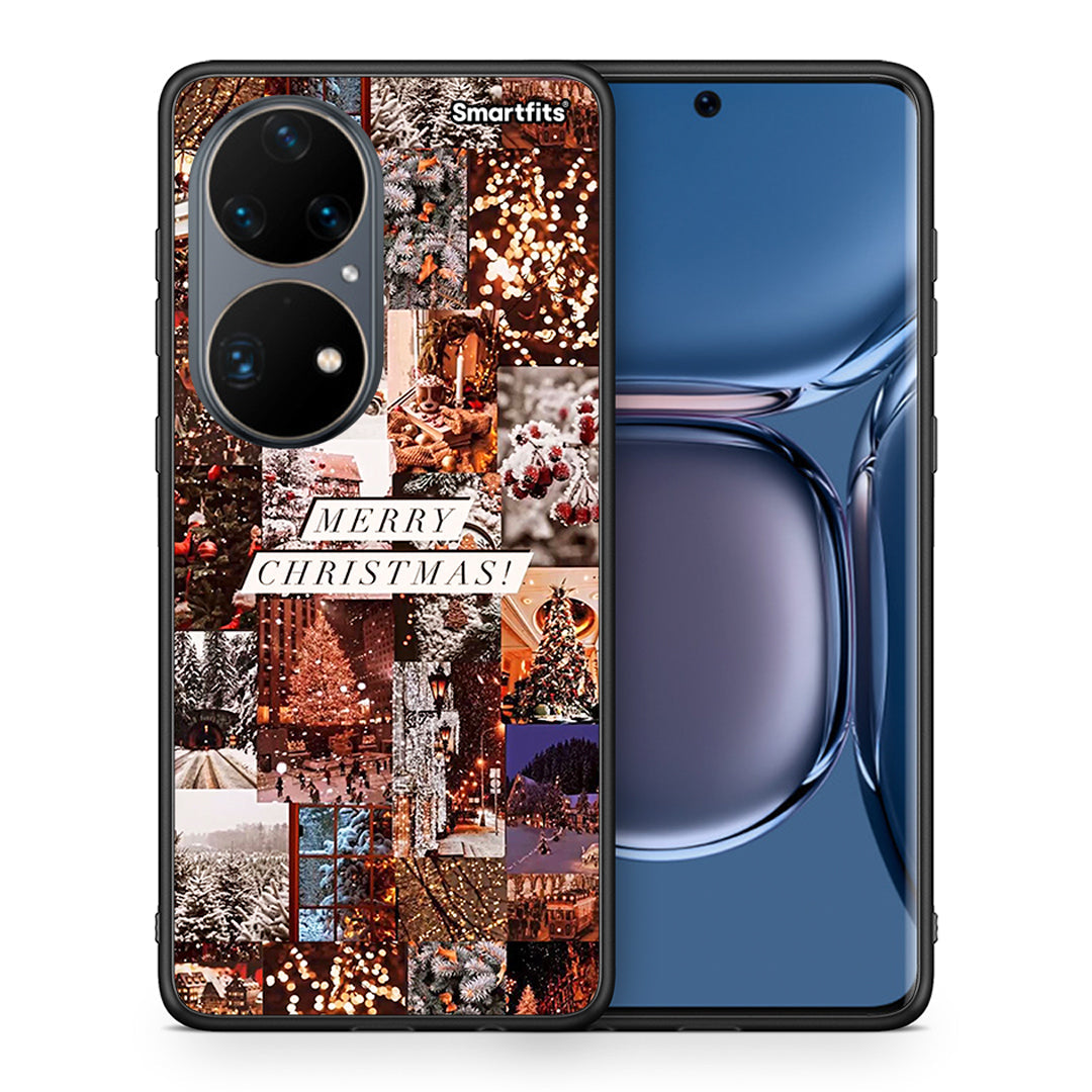 Θήκη Huawei P50 Pro Xmas Collage από τη Smartfits με σχέδιο στο πίσω μέρος και μαύρο περίβλημα | Huawei P50 Pro Xmas Collage case with colorful back and black bezels