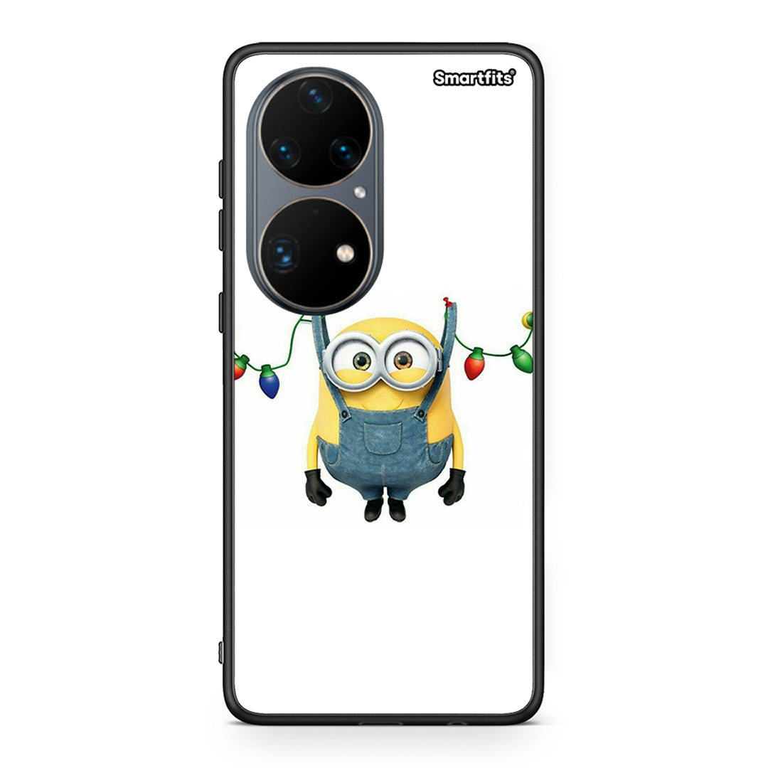 Huawei P50 Pro Xmas Minion Lights θήκη από τη Smartfits με σχέδιο στο πίσω μέρος και μαύρο περίβλημα | Smartphone case with colorful back and black bezels by Smartfits