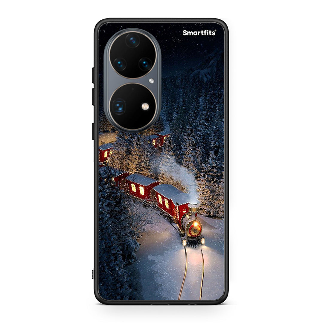 Huawei P50 Pro Xmas Train θήκη από τη Smartfits με σχέδιο στο πίσω μέρος και μαύρο περίβλημα | Smartphone case with colorful back and black bezels by Smartfits