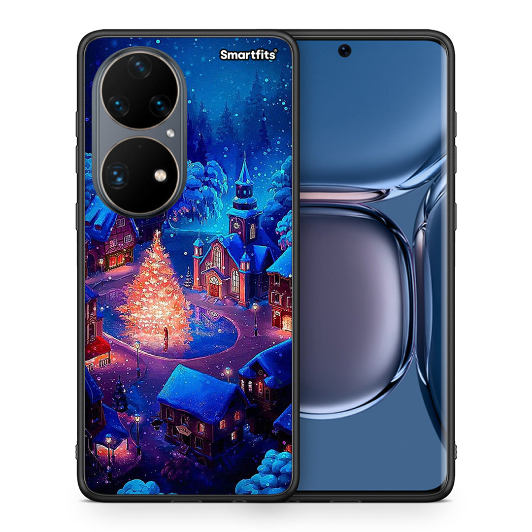 Θήκη Huawei P50 Pro Xmas Village από τη Smartfits με σχέδιο στο πίσω μέρος και μαύρο περίβλημα | Huawei P50 Pro Xmas Village case with colorful back and black bezels