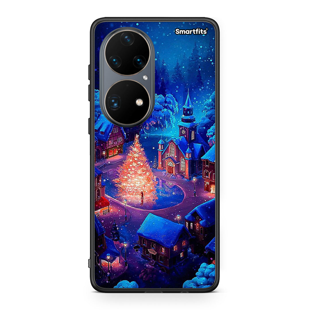 Huawei P50 Pro Xmas Village θήκη από τη Smartfits με σχέδιο στο πίσω μέρος και μαύρο περίβλημα | Smartphone case with colorful back and black bezels by Smartfits