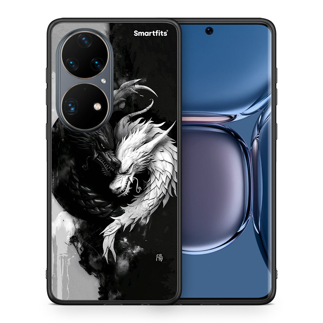 Θήκη Huawei P50 Pro Yin Yang από τη Smartfits με σχέδιο στο πίσω μέρος και μαύρο περίβλημα | Huawei P50 Pro Yin Yang case with colorful back and black bezels