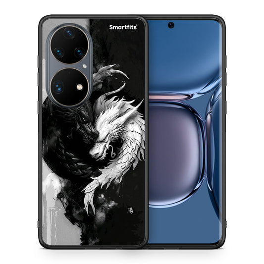 Θήκη Huawei P50 Pro Yin Yang από τη Smartfits με σχέδιο στο πίσω μέρος και μαύρο περίβλημα | Huawei P50 Pro Yin Yang case with colorful back and black bezels