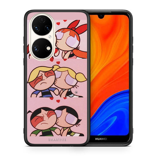 Θήκη Αγίου Βαλεντίνου Huawei P50 Puff Love από τη Smartfits με σχέδιο στο πίσω μέρος και μαύρο περίβλημα | Huawei P50 Puff Love case with colorful back and black bezels
