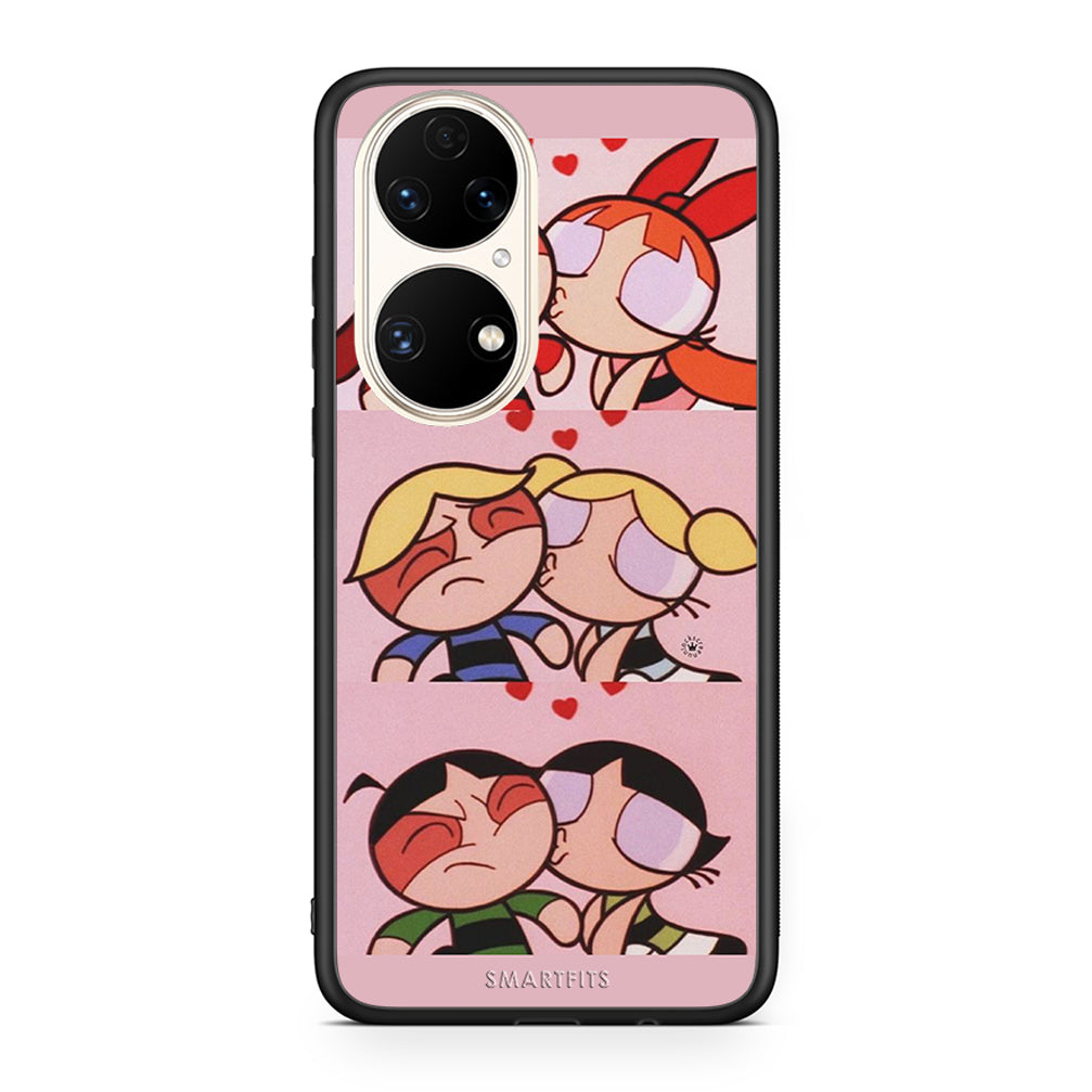 Huawei P50 Puff Love Θήκη Αγίου Βαλεντίνου από τη Smartfits με σχέδιο στο πίσω μέρος και μαύρο περίβλημα | Smartphone case with colorful back and black bezels by Smartfits