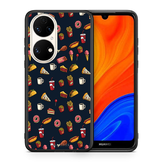 Θήκη Huawei P50 Hungry Random από τη Smartfits με σχέδιο στο πίσω μέρος και μαύρο περίβλημα | Huawei P50 Hungry Random case with colorful back and black bezels