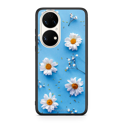Huawei P50 Real Daisies θήκη από τη Smartfits με σχέδιο στο πίσω μέρος και μαύρο περίβλημα | Smartphone case with colorful back and black bezels by Smartfits