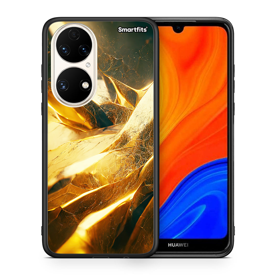 Θήκη Huawei P50 Real Gold από τη Smartfits με σχέδιο στο πίσω μέρος και μαύρο περίβλημα | Huawei P50 Real Gold case with colorful back and black bezels