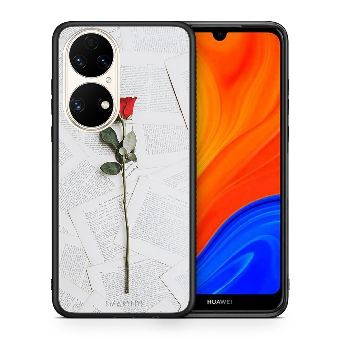 Θήκη Huawei P50 Red Rose από τη Smartfits με σχέδιο στο πίσω μέρος και μαύρο περίβλημα | Huawei P50 Red Rose case with colorful back and black bezels