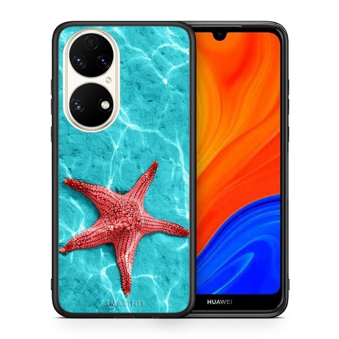 Θήκη Huawei P50 Red Starfish από τη Smartfits με σχέδιο στο πίσω μέρος και μαύρο περίβλημα | Huawei P50 Red Starfish case with colorful back and black bezels
