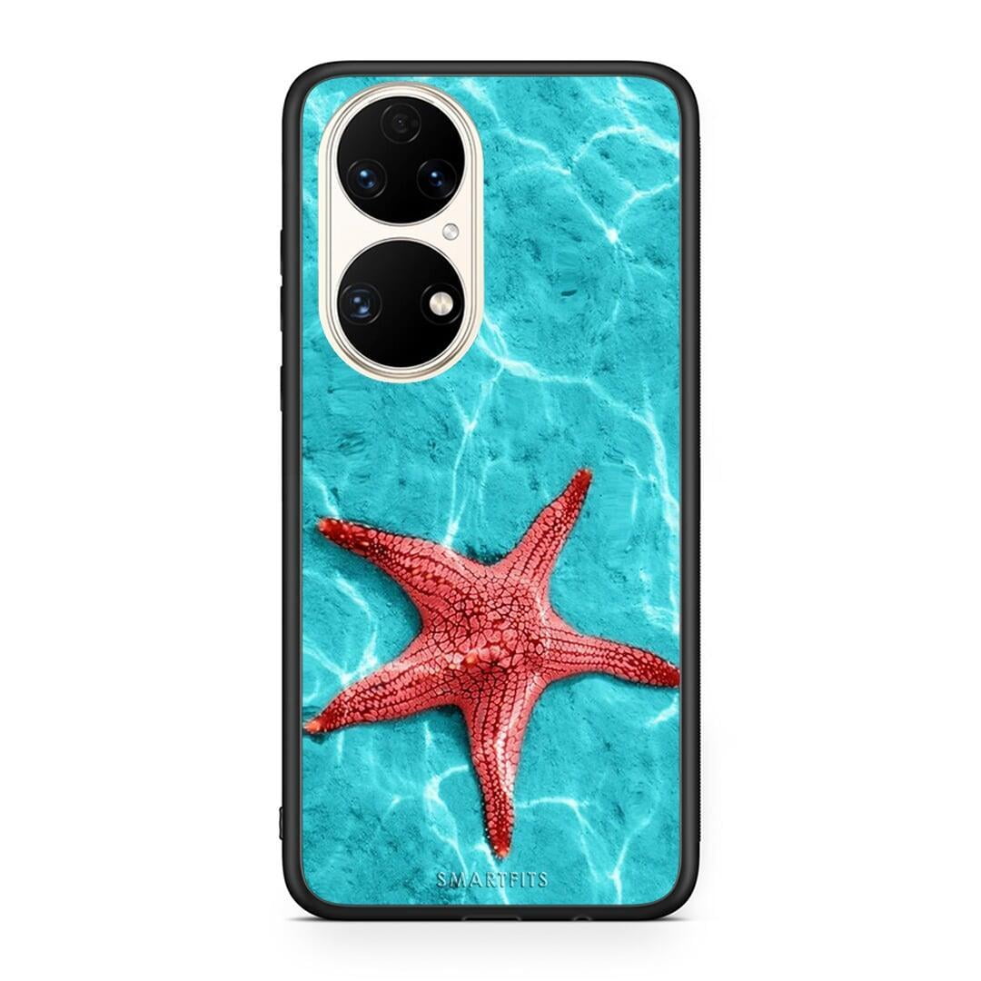Huawei P50 Red Starfish Θήκη από τη Smartfits με σχέδιο στο πίσω μέρος και μαύρο περίβλημα | Smartphone case with colorful back and black bezels by Smartfits