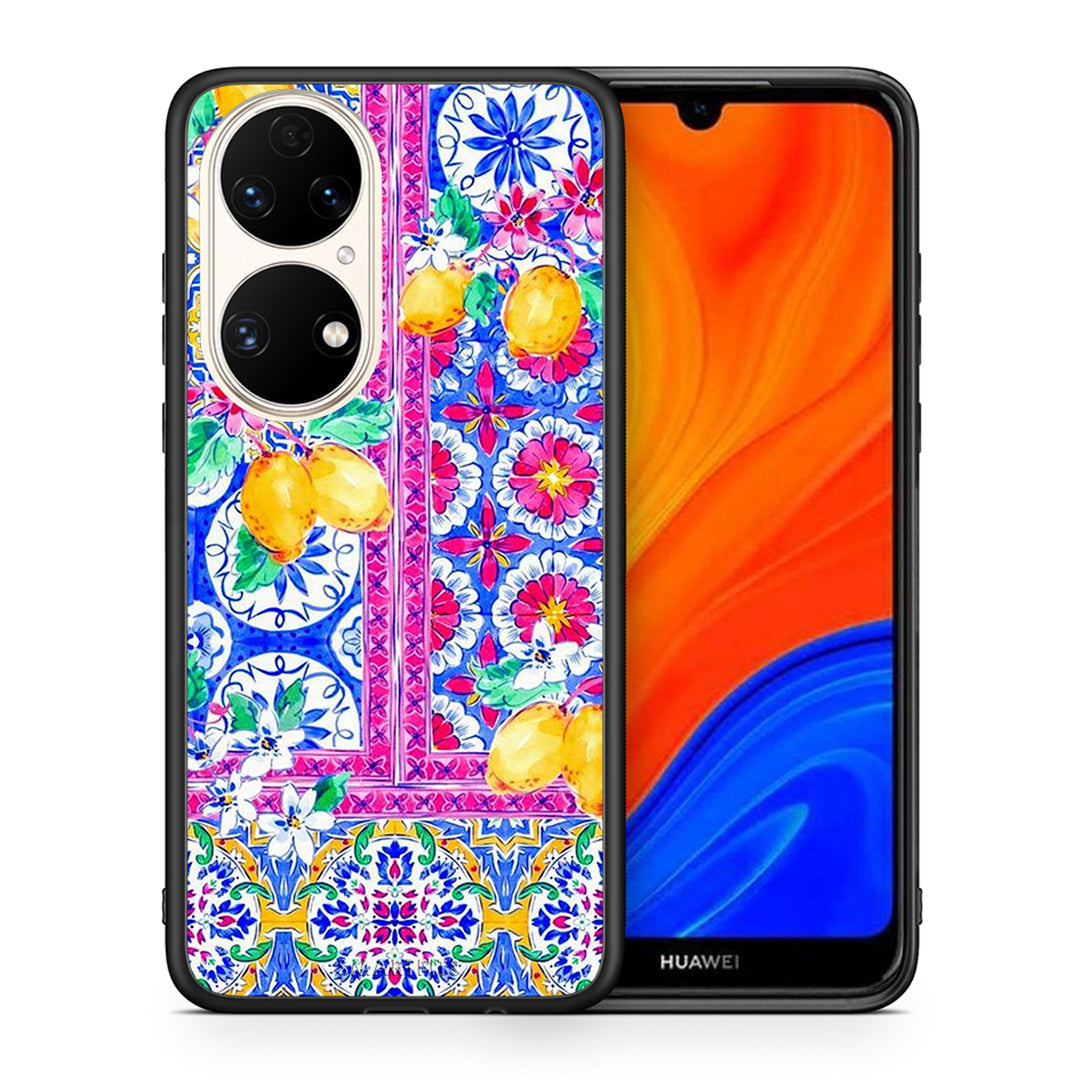 Θήκη Huawei P50 Retro Spring από τη Smartfits με σχέδιο στο πίσω μέρος και μαύρο περίβλημα | Huawei P50 Retro Spring case with colorful back and black bezels