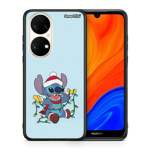 Θήκη Huawei P50 Santa Stich από τη Smartfits με σχέδιο στο πίσω μέρος και μαύρο περίβλημα | Huawei P50 Santa Stich case with colorful back and black bezels