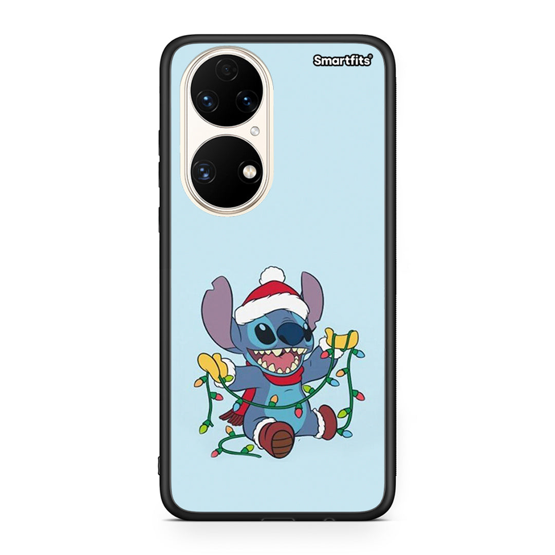 Huawei P50 Santa Stich θήκη από τη Smartfits με σχέδιο στο πίσω μέρος και μαύρο περίβλημα | Smartphone case with colorful back and black bezels by Smartfits