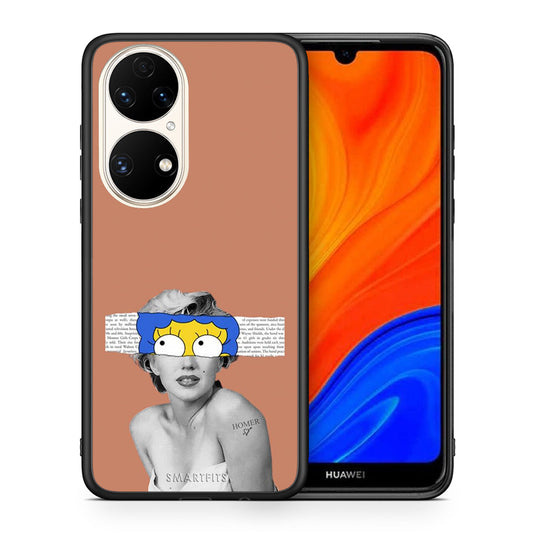 Θήκη Huawei P50 Sim Merilyn από τη Smartfits με σχέδιο στο πίσω μέρος και μαύρο περίβλημα | Huawei P50 Sim Merilyn case with colorful back and black bezels