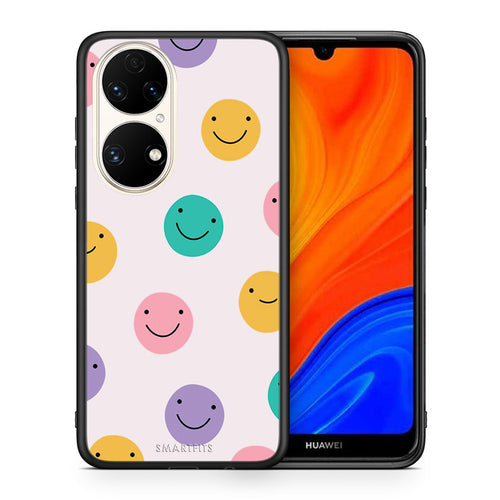 Θήκη Huawei P50 Smiley Faces από τη Smartfits με σχέδιο στο πίσω μέρος και μαύρο περίβλημα | Huawei P50 Smiley Faces case with colorful back and black bezels