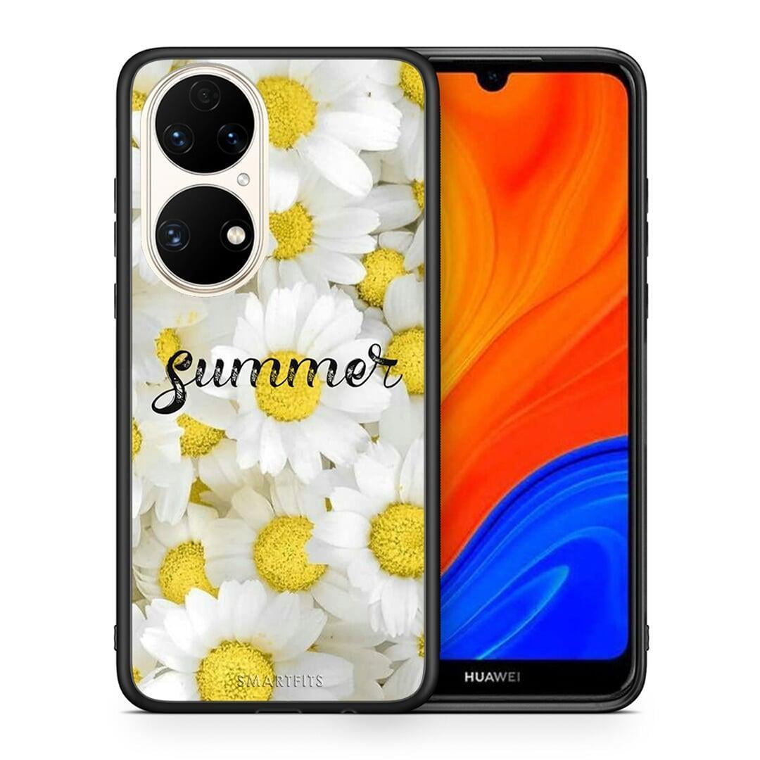 Θήκη Huawei P50 Summer Daisies από τη Smartfits με σχέδιο στο πίσω μέρος και μαύρο περίβλημα | Huawei P50 Summer Daisies case with colorful back and black bezels