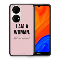 Thumbnail for Θήκη Huawei P50 Superpower Woman από τη Smartfits με σχέδιο στο πίσω μέρος και μαύρο περίβλημα | Huawei P50 Superpower Woman case with colorful back and black bezels