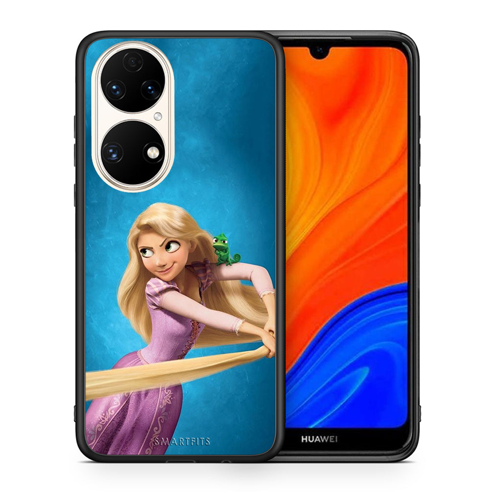 Θήκη Αγίου Βαλεντίνου Huawei P50 Tangled 2 από τη Smartfits με σχέδιο στο πίσω μέρος και μαύρο περίβλημα | Huawei P50 Tangled 2 case with colorful back and black bezels
