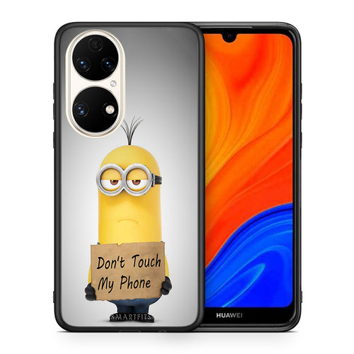 Θήκη Huawei P50 Minion Text από τη Smartfits με σχέδιο στο πίσω μέρος και μαύρο περίβλημα | Huawei P50 Minion Text case with colorful back and black bezels