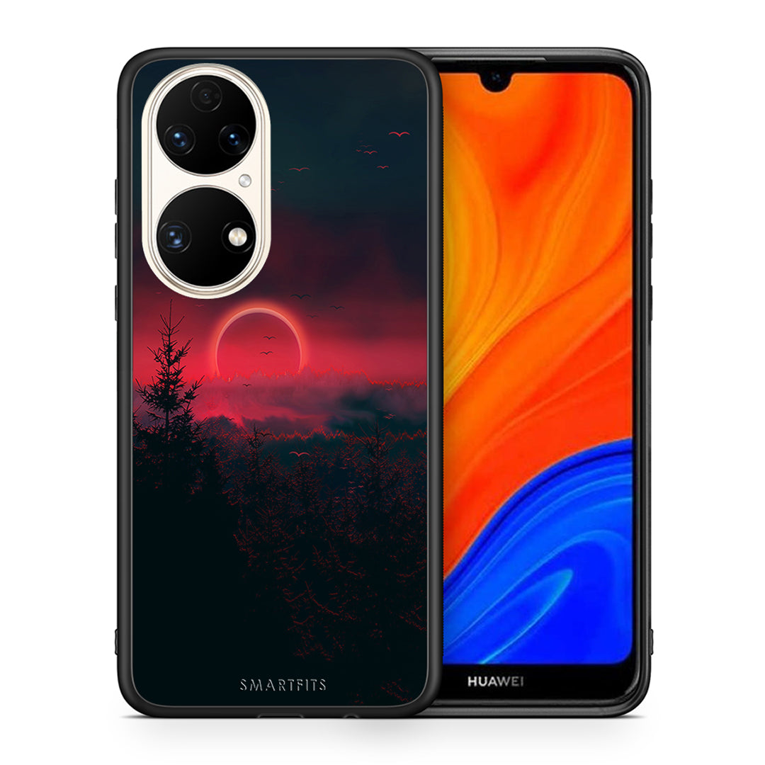 Θήκη Huawei P50 Sunset Tropic από τη Smartfits με σχέδιο στο πίσω μέρος και μαύρο περίβλημα | Huawei P50 Sunset Tropic case with colorful back and black bezels