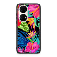 Thumbnail for Huawei P50 Tropical Flowers θήκη από τη Smartfits με σχέδιο στο πίσω μέρος και μαύρο περίβλημα | Smartphone case with colorful back and black bezels by Smartfits