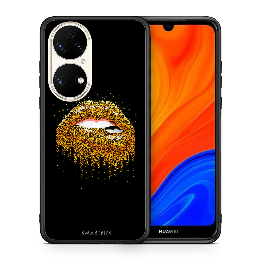 Θήκη Huawei P50 Golden Valentine από τη Smartfits με σχέδιο στο πίσω μέρος και μαύρο περίβλημα | Huawei P50 Golden Valentine case with colorful back and black bezels