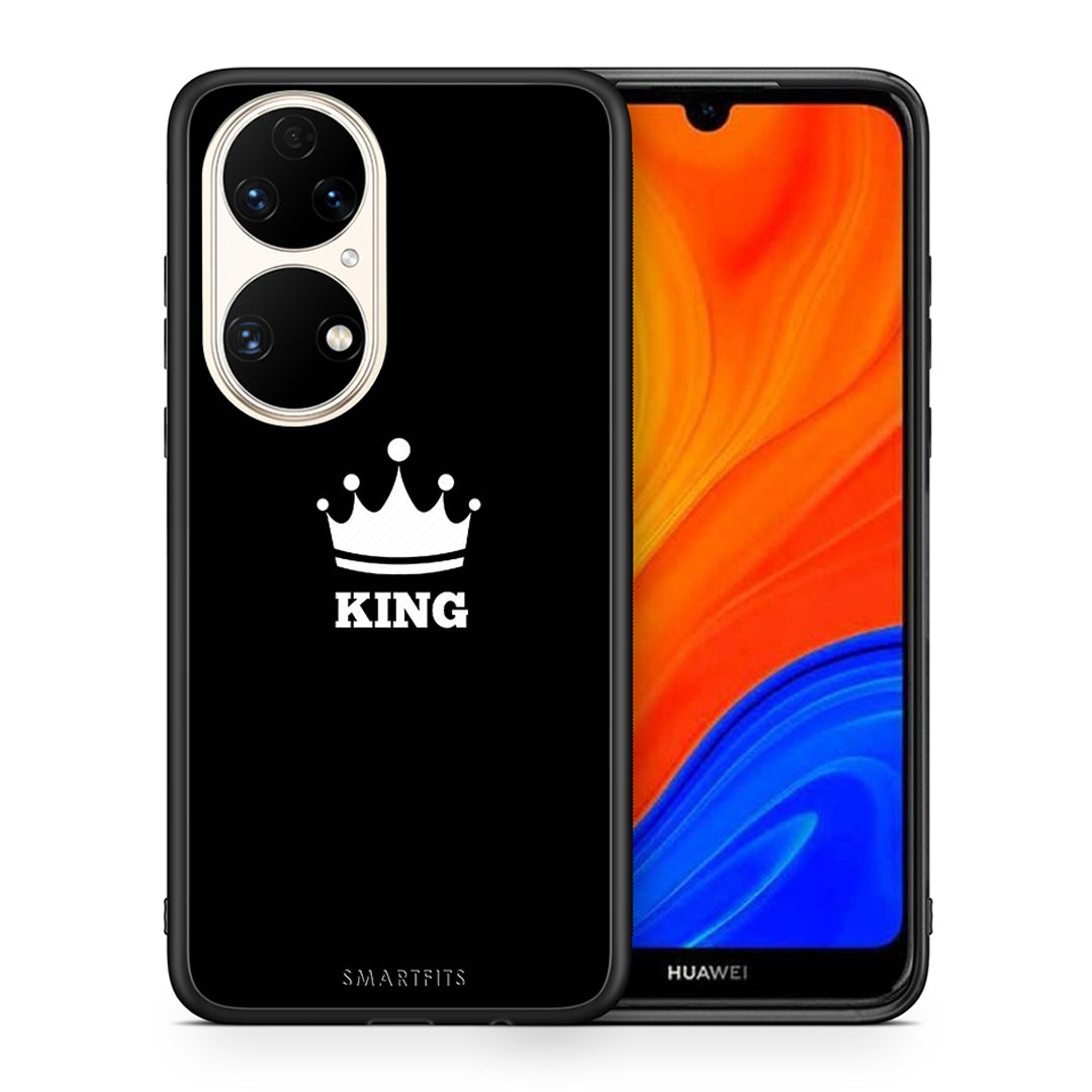 Θήκη Huawei P50 King Valentine από τη Smartfits με σχέδιο στο πίσω μέρος και μαύρο περίβλημα | Huawei P50 King Valentine case with colorful back and black bezels