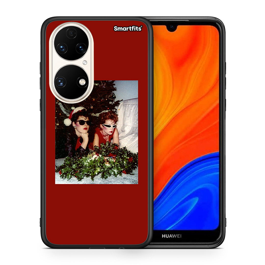 Θήκη Huawei P50 Waiting For Xmas από τη Smartfits με σχέδιο στο πίσω μέρος και μαύρο περίβλημα | Huawei P50 Waiting For Xmas case with colorful back and black bezels