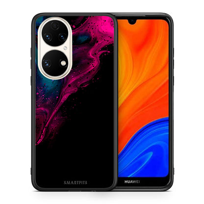Θήκη Huawei P50 Pink Black Watercolor από τη Smartfits με σχέδιο στο πίσω μέρος και μαύρο περίβλημα | Huawei P50 Pink Black Watercolor case with colorful back and black bezels