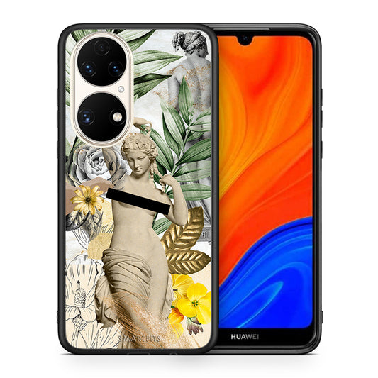 Θήκη Huawei P50 Woman Statue από τη Smartfits με σχέδιο στο πίσω μέρος και μαύρο περίβλημα | Huawei P50 Woman Statue case with colorful back and black bezels