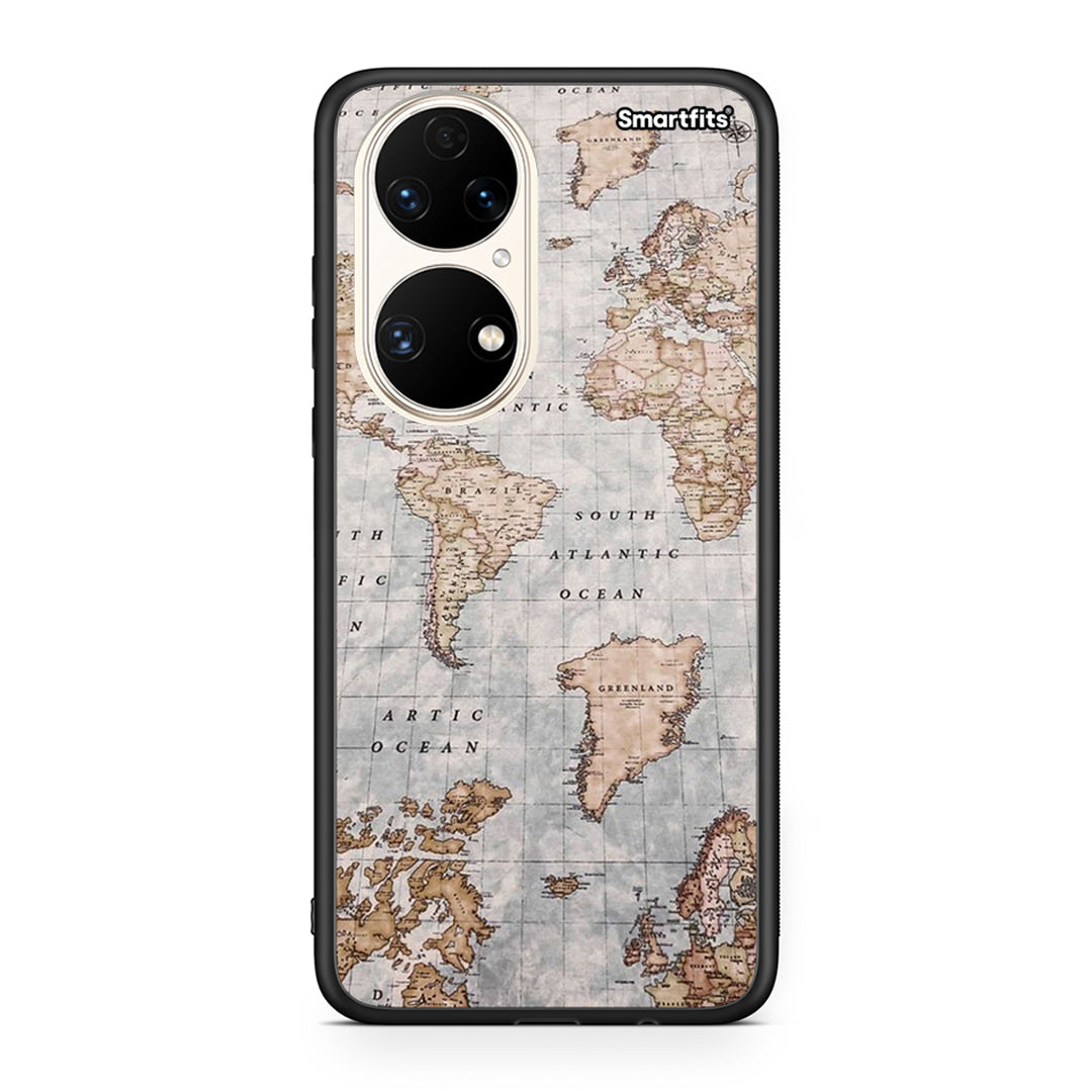 Huawei P50 World Map Θήκη από τη Smartfits με σχέδιο στο πίσω μέρος και μαύρο περίβλημα | Smartphone case with colorful back and black bezels by Smartfits