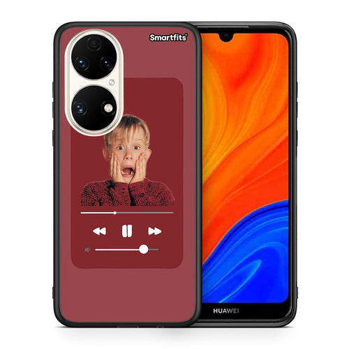 Θήκη Huawei P50 Xmas Alone Music από τη Smartfits με σχέδιο στο πίσω μέρος και μαύρο περίβλημα | Huawei P50 Xmas Alone Music case with colorful back and black bezels