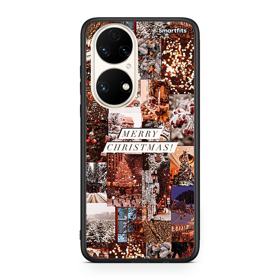 Huawei P50 Xmas Collage θήκη από τη Smartfits με σχέδιο στο πίσω μέρος και μαύρο περίβλημα | Smartphone case with colorful back and black bezels by Smartfits