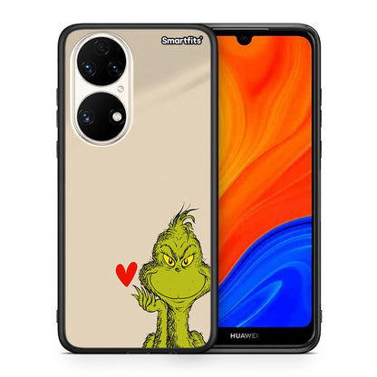 Θήκη Huawei P50 Xmas Grinch από τη Smartfits με σχέδιο στο πίσω μέρος και μαύρο περίβλημα | Huawei P50 Xmas Grinch case with colorful back and black bezels