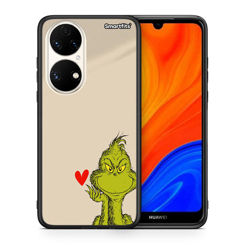 Θήκη Huawei P50 Xmas Grinch από τη Smartfits με σχέδιο στο πίσω μέρος και μαύρο περίβλημα | Huawei P50 Xmas Grinch case with colorful back and black bezels
