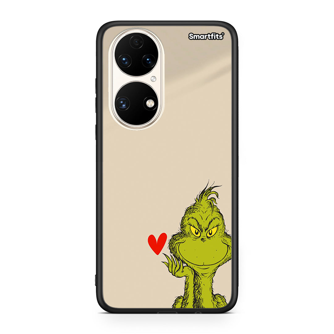 Huawei P50 Xmas Grinch θήκη από τη Smartfits με σχέδιο στο πίσω μέρος και μαύρο περίβλημα | Smartphone case with colorful back and black bezels by Smartfits