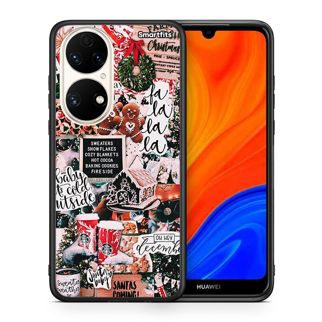Θήκη Huawei P50 Xmas Habbits από τη Smartfits με σχέδιο στο πίσω μέρος και μαύρο περίβλημα | Huawei P50 Xmas Habbits case with colorful back and black bezels