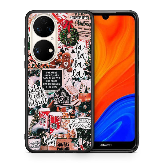 Θήκη Huawei P50 Xmas Habbits από τη Smartfits με σχέδιο στο πίσω μέρος και μαύρο περίβλημα | Huawei P50 Xmas Habbits case with colorful back and black bezels