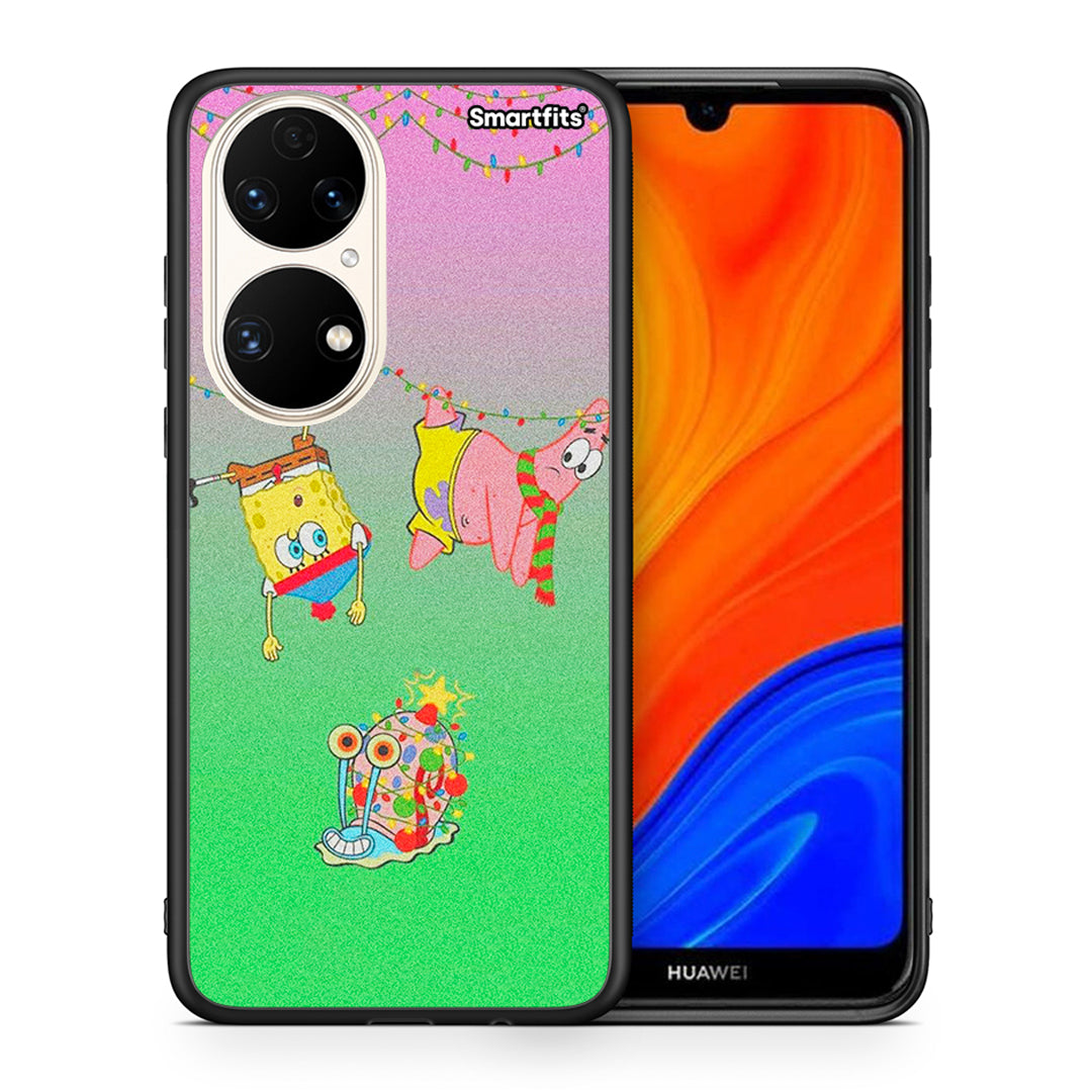 Θήκη Huawei P50 Xmas Lights από τη Smartfits με σχέδιο στο πίσω μέρος και μαύρο περίβλημα | Huawei P50 Xmas Lights case with colorful back and black bezels