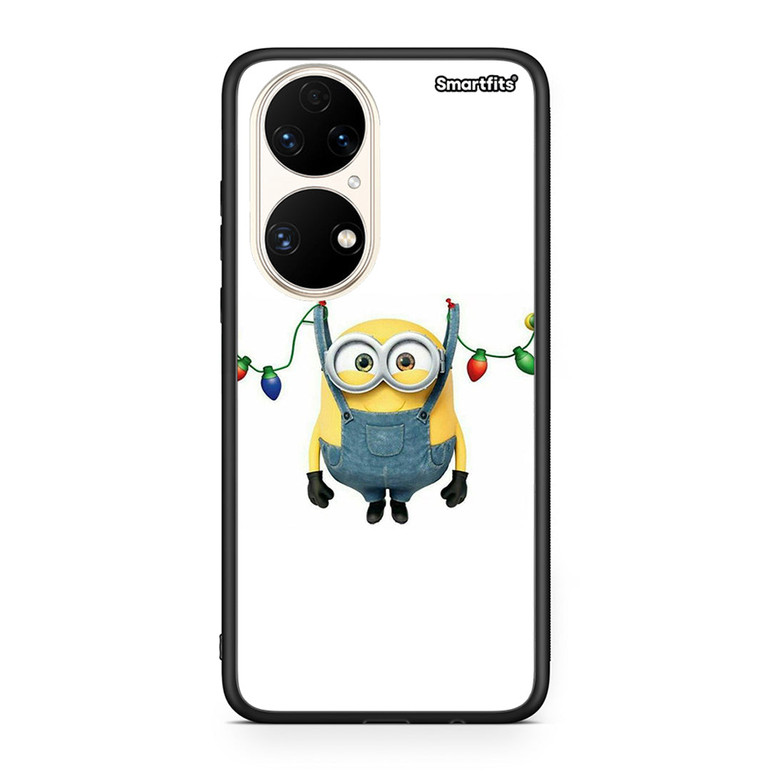 Huawei P50 Xmas Minion Lights θήκη από τη Smartfits με σχέδιο στο πίσω μέρος και μαύρο περίβλημα | Smartphone case with colorful back and black bezels by Smartfits