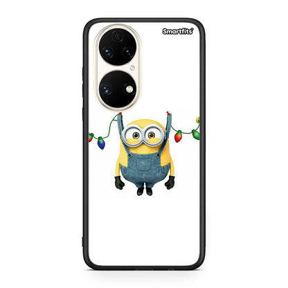 Huawei P50 Xmas Minion Lights θήκη από τη Smartfits με σχέδιο στο πίσω μέρος και μαύρο περίβλημα | Smartphone case with colorful back and black bezels by Smartfits