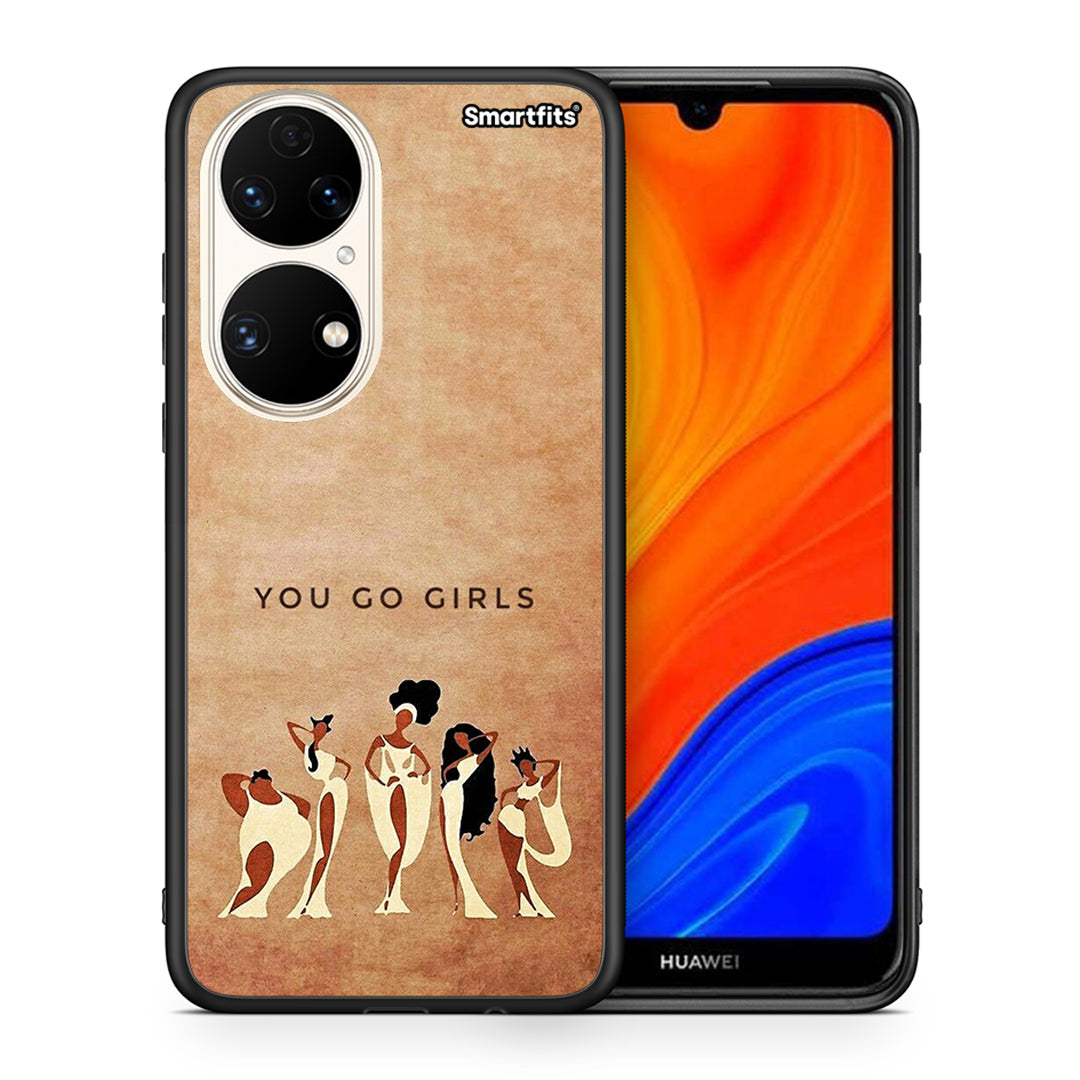 Θήκη Huawei P50 You Go Girl από τη Smartfits με σχέδιο στο πίσω μέρος και μαύρο περίβλημα | Huawei P50 You Go Girl case with colorful back and black bezels
