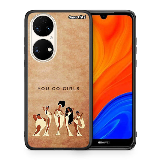 Θήκη Huawei P50 You Go Girl από τη Smartfits με σχέδιο στο πίσω μέρος και μαύρο περίβλημα | Huawei P50 You Go Girl case with colorful back and black bezels