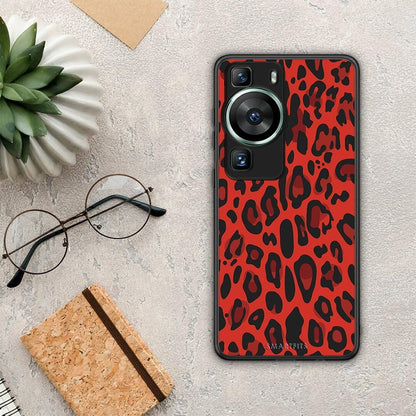 Θήκη Huawei P60 Animal Red Leopard από τη Smartfits με σχέδιο στο πίσω μέρος και μαύρο περίβλημα | Huawei P60 Animal Red Leopard Case with Colorful Back and Black Bezels