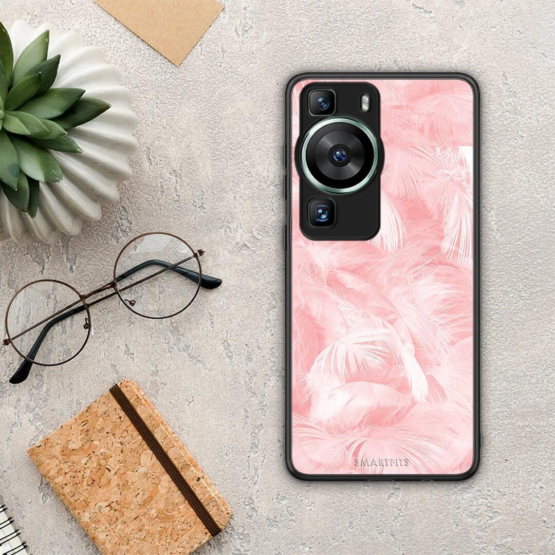 Θήκη Huawei P60 Boho Pink Feather από τη Smartfits με σχέδιο στο πίσω μέρος και μαύρο περίβλημα | Huawei P60 Boho Pink Feather Case with Colorful Back and Black Bezels